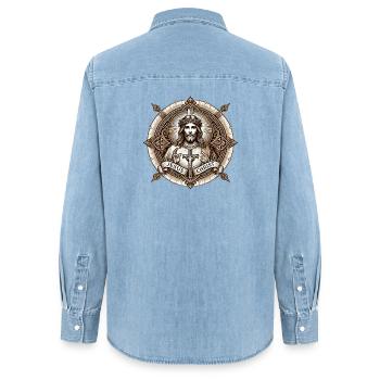 Jesus Christ Antiq Logo - Frauen Jeanshemd Organic von Stanley/Stella - verwaschenes Hellblau - Hinten - AI Model Female 172 light (172cm)