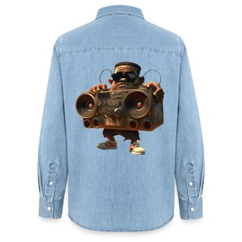 Hip-Hop mit Ghettoblaster - Frauen Jeanshemd Organic von Stanley/Stella - verwaschenes Hellblau - Hinten - AI Model Female 172 light (172cm)