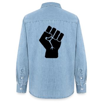 Poing levé de solidarité - Chemise en denim femme bio Stanley/Stella - bleu clair délavé - Dos - AI Model Female 172 light (172cm)