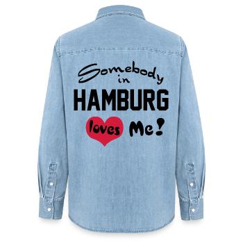 hamburg - Frauen Jeanshemd Organic von Stanley/Stella - verwaschenes Hellblau - Hinten - AI Model Female 172 light (172cm)