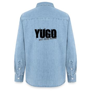 stolzer Yugo - Yugo style - united style of Balkan - Frauen Jeanshemd Organic von Stanley/Stella - verwaschenes Hellblau - Hinten - AI Model Female 172 light (172cm)