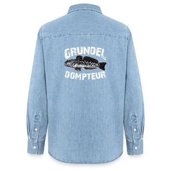 Grundeln fischen angeln - Frauen Jeanshemd Organic von Stanley/Stella - verwaschenes Hellblau - Hinten - AI Model Female 172 light (172cm)