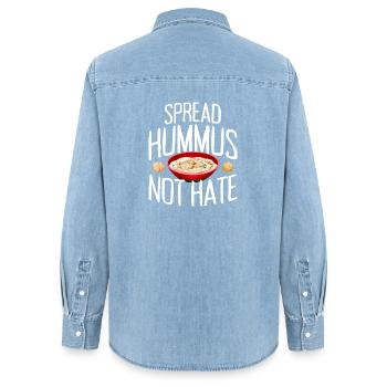 Spread Hummus Not Hate Vegan Geschenk Für Veganer - Frauen Jeanshemd Organic von Stanley/Stella - verwaschenes Hellblau - Hinten - AI Model Female 172 light (172cm)