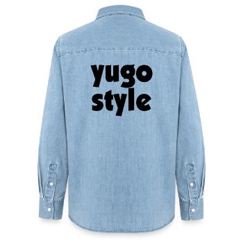 Yugo style - united style of Balkan - Frauen Jeanshemd Organic von Stanley/Stella - verwaschenes Hellblau - Hinten - AI Model Female 172 light (172cm)