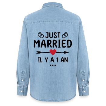Cadeau Anniversaire De Mariage 1 An Noces De Coton - Chemise en denim femme bio Stanley/Stella - bleu clair délavé - Dos - AI Model Female 172 light (172cm)