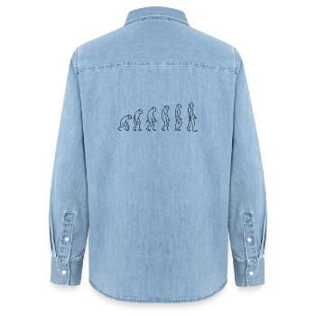 Die Evolution Silhouette Geschenk Shirt - Frauen Jeanshemd Organic von Stanley/Stella - verwaschenes Hellblau - Hinten - AI Model Female 172 light (172cm)