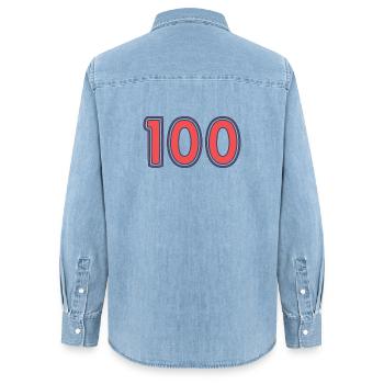 100. 100 ANS. 100e ANNIVERSAIRE - Chemise en denim femme bio Stanley/Stella - bleu clair délavé - Dos - AI Model Female 172 light (172cm)