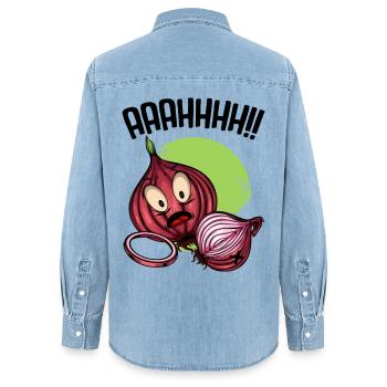 Onion chaos neon illustration - Women’s Organic Denim Shirt by Stanley/Stella - light wash - Back - AI Model Female 172 light (172cm)
