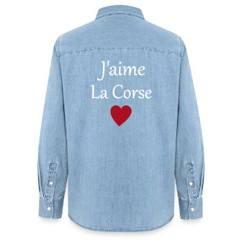 J'aime la Corse - Chemise en denim femme bio Stanley/Stella - bleu clair délavé - Dos - AI Model Female 172 light (172cm)