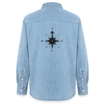 Rose des vents - boussole - rétro - Chemise en denim femme bio Stanley/Stella - bleu clair délavé - Dos - AI Model Female 172 light (172cm)