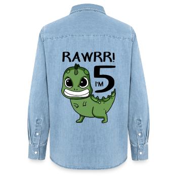 5th Birthday Dinosaur - 5th Grade Gift - Women’s Organic Denim Shirt by Stanley/Stella - light wash - Back - AI Model Female 172 light (172cm)