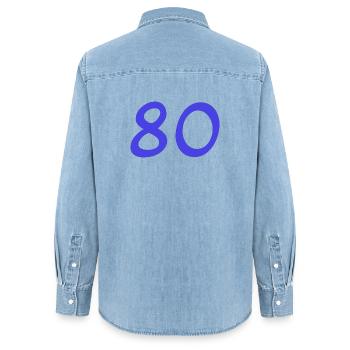 80. 80 JAHRE. 80-JÄHRIGES JUBILÄUM. 80. GEBURTSTAG. - Frauen Jeanshemd Organic von Stanley/Stella - verwaschenes Hellblau - Hinten - AI Model Female 172 light (172cm)