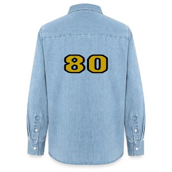 80. 80 JAHRE. 80-JÄHRIGES JUBILÄUM. 80. GEBURTSTAG. - Frauen Jeanshemd Organic von Stanley/Stella - verwaschenes Hellblau - Hinten - AI Model Female 172 light (172cm)