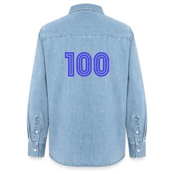 100. 100 ANS. 100e ANNIVERSAIRE. ANNIVERSAIRE 100 - Chemise en denim femme bio Stanley/Stella - bleu clair délavé - Dos - AI Model Female 172 light (172cm)