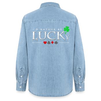 I'd Rather Be Lucky Saying Poker Player Gift - Women’s Organic Denim Shirt by Stanley/Stella - light wash - Back - AI Model Female 172 light (172cm)