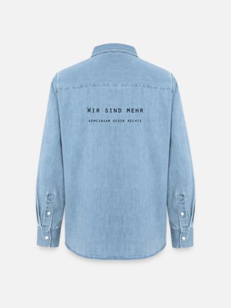 Wir sind mehr - gemeinsam gegen Rechts - Frauen Jeanshemd Organic von Stanley/Stella - verwaschenes Hellblau