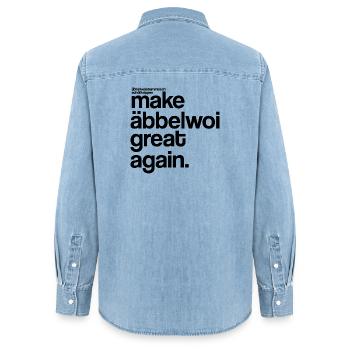 make äbbelwoi great again - Frauen Jeanshemd Organic von Stanley/Stella - verwaschenes Hellblau - Hinten - AI Model Female 172 light (172cm)
