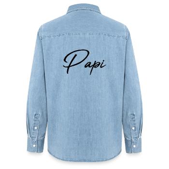 PAPI. PAPA. FÊTE DES PÈRES. BONNE FÊTE PAPA - Chemise en denim femme bio Stanley/Stella - bleu clair délavé - Dos - AI Model Female 172 light (172cm)