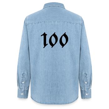 100. 100 ANS. 100e ANNIVERSAIRE. ANNIVERSAIRE 100 - Chemise en denim femme bio Stanley/Stella - bleu clair délavé - Dos - AI Model Female 172 light (172cm)
