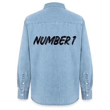 Number 1 - eins - erster - erste - 1 - Nummer 1 - Frauen Jeanshemd Organic von Stanley/Stella - verwaschenes Hellblau - Hinten - AI Model Female 172 light (172cm)