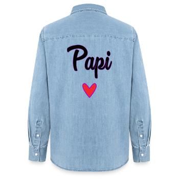 PAPI. PAPA. FÊTE DES PÈRES. BONNE FÊTE PAPA - Chemise en denim femme bio Stanley/Stella - bleu clair délavé - Dos - AI Model Female 172 light (172cm)