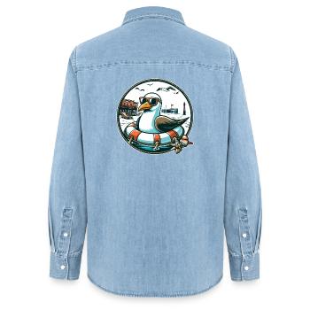 Mouette dans une bouée de sauvetage - Chemise en denim femme bio Stanley/Stella - bleu clair délavé - Dos - AI Model Female 172 light (172cm)