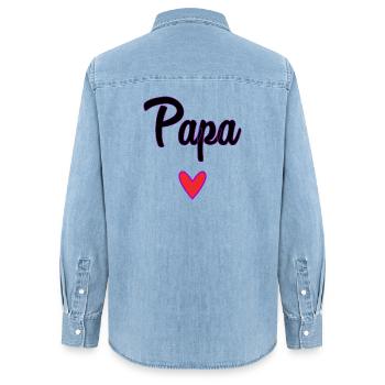 PAPA. FÊTE DES PÈRES. BONNE FÊTE PAPA. BONNE FÊTE. - Chemise en denim femme bio Stanley/Stella - bleu clair délavé - Dos - AI Model Female 172 light (172cm)