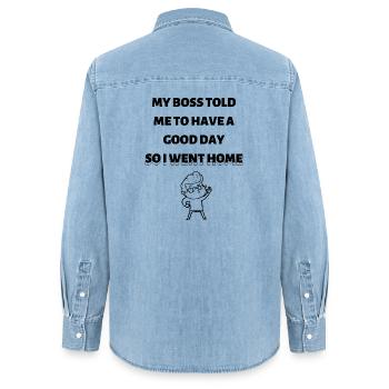 Quitting time - Women’s Organic Denim Shirt by Stanley/Stella - light wash - Back - AI Model Female 172 light (172cm)