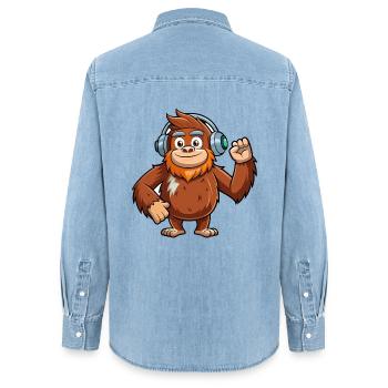 Big Foot Lustige Zeichentrickfigur Kopfhörer Musik - Frauen Jeanshemd Organic von Stanley/Stella - verwaschenes Hellblau - Hinten - AI Model Female 172 light (172cm)