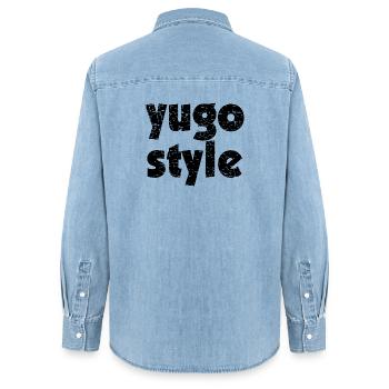yugo style - united style of Balkan - Frauen Jeanshemd Organic von Stanley/Stella - verwaschenes Hellblau - Hinten - AI Model Female 172 light (172cm)