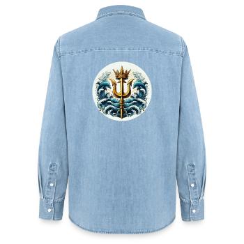 Symbole du trident - Chemise en denim femme bio Stanley/Stella - bleu clair délavé - Dos - AI Model Female 172 light (172cm)