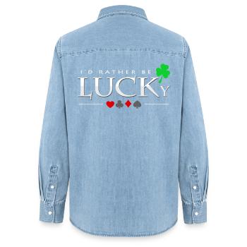 poker - Women’s Organic Denim Shirt by Stanley/Stella - light wash - Back - AI Model Female 172 light (172cm)