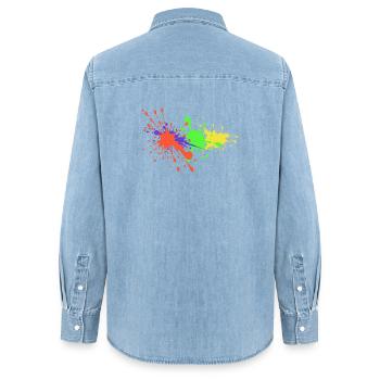 Éclaboussures d’artistes de la conception de couleurs - Chemise en denim femme bio Stanley/Stella - bleu clair délavé - Dos - AI Model Female 172 light (172cm)