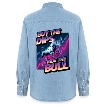 Kaufen Sie die Dips Reiten Sie den Bullen - Frauen Jeanshemd Organic von Stanley/Stella - verwaschenes Hellblau - Hinten - AI Model Female 172 light (172cm)