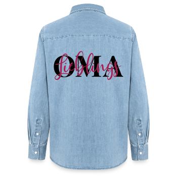 Lieblingsoma Oma - Frauen Jeanshemd Organic von Stanley/Stella - verwaschenes Hellblau - Hinten - AI Model Female 172 light (172cm)