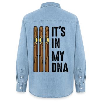 It‘s In My DNA Zigarren Rauchen Spruch Geschenk - Frauen Jeanshemd Organic von Stanley/Stella - verwaschenes Hellblau - Hinten - AI Model Female 172 light (172cm)