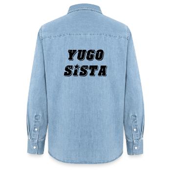 Yugo sista - united style of Balkan - Frauen Jeanshemd Organic von Stanley/Stella - verwaschenes Hellblau - Hinten - AI Model Female 172 light (172cm)
