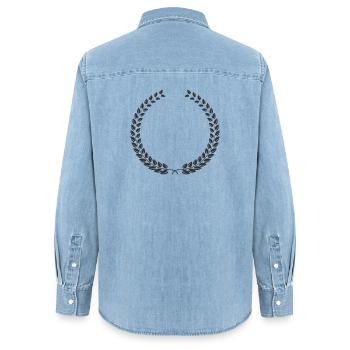 Laurel Wreath Vintage Award Badge Frame Vector - Frauen Jeanshemd Organic von Stanley/Stella - verwaschenes Hellblau - Hinten - AI Model Female 172 light (172cm)