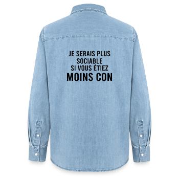 Je serai plus sociable si. - Chemise en denim femme bio Stanley/Stella - bleu clair délavé - Dos - AI Model Female 172 light (172cm)