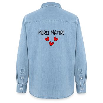MAÎTRE. MAITRE. MERCI. MERCI MAÎTRE. MAITRE - Chemise en denim femme bio Stanley/Stella - bleu clair délavé - Dos - AI Model Female 172 light (172cm)