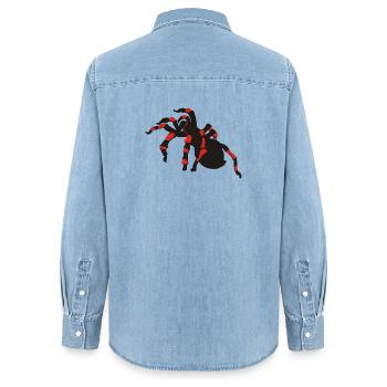 spinnen - Frauen Jeanshemd Organic von Stanley/Stella - verwaschenes Hellblau - Hinten - AI Model Female 172 light (172cm)