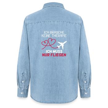 Pilot Therapie Spruch Flugzeug Geschenk - Frauen Jeanshemd Organic von Stanley/Stella - verwaschenes Hellblau - Hinten - AI Model Female 172 light (172cm)
