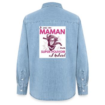 Maman Super-Héroïne : Votre Pouvoir Naturel - Chemise en denim femme bio Stanley/Stella - bleu clair délavé - Dos - AI Model Female 172 light (172cm)