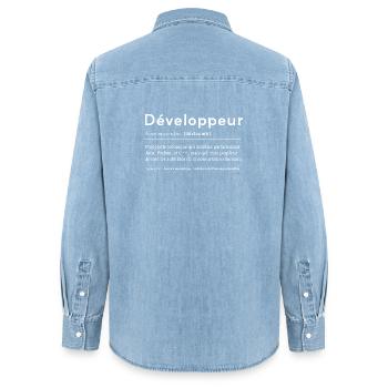 Codeur Polyglotte et Humour Technique - Chemise en denim femme bio Stanley/Stella - bleu clair délavé - Dos - AI Model Female 172 light (172cm)