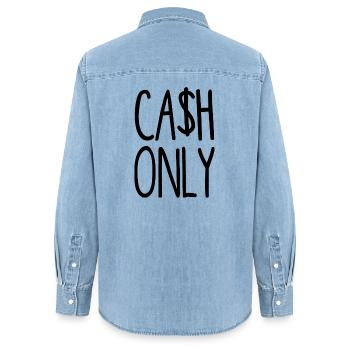cash only - ca$h only - nur Bargeld - Frauen Jeanshemd Organic von Stanley/Stella - verwaschenes Hellblau - Hinten - AI Model Female 172 light (172cm)