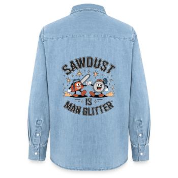 Sawdust Is Man Glitter - Women’s Organic Denim Shirt by Stanley/Stella - light wash - Back - AI Model Female 172 light (172cm)