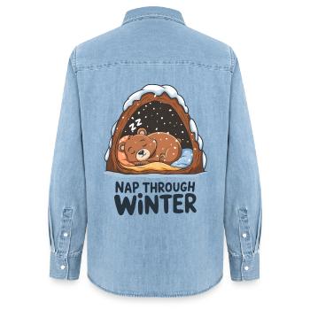 Schlafenschlaf durch den Winter - Frauen Jeanshemd Organic von Stanley/Stella - verwaschenes Hellblau - Hinten - AI Model Female 172 light (172cm)