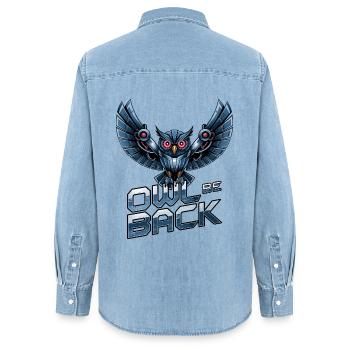 Hibou de retour - Chemise en denim femme bio Stanley/Stella - bleu clair délavé - Dos - AI Model Female 172 light (172cm)