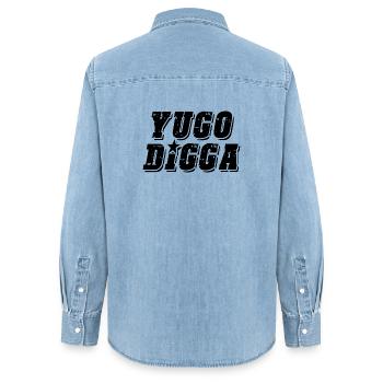 yugo digga - united style of Balkan - Frauen Jeanshemd Organic von Stanley/Stella - verwaschenes Hellblau - Hinten - AI Model Female 172 light (172cm)