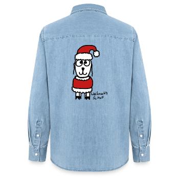 Weihnachts ScHoF - Frauen Jeanshemd Organic von Stanley/Stella - verwaschenes Hellblau - Hinten - AI Model Female 172 light (172cm)